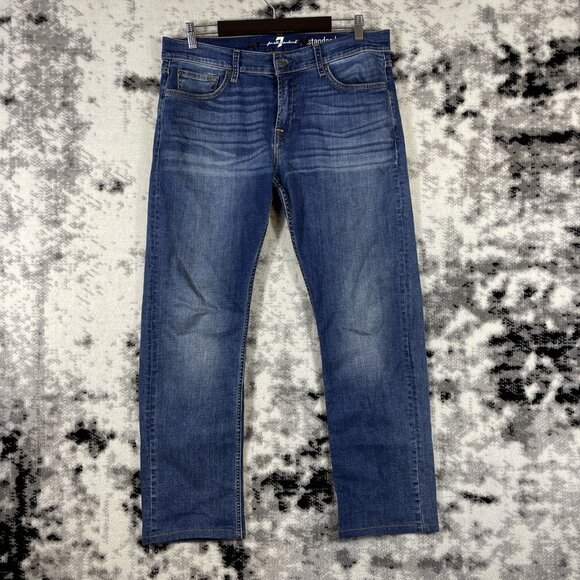 7 For All Mankind Standard Jeans Mens Size 34‎ Medium Wash Straight Cotton - Picture 1 of 14